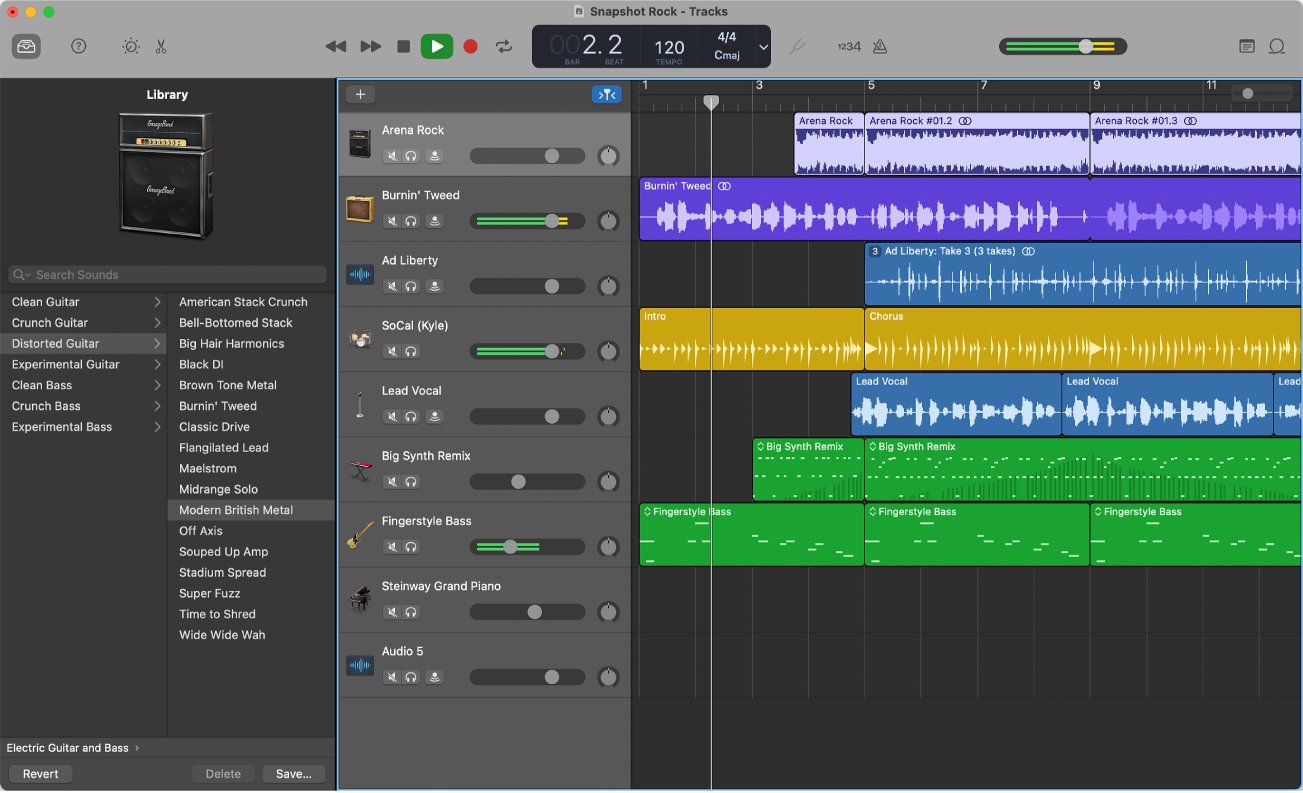 Screenshot del software gratuito per produzione musicale "Garageband"